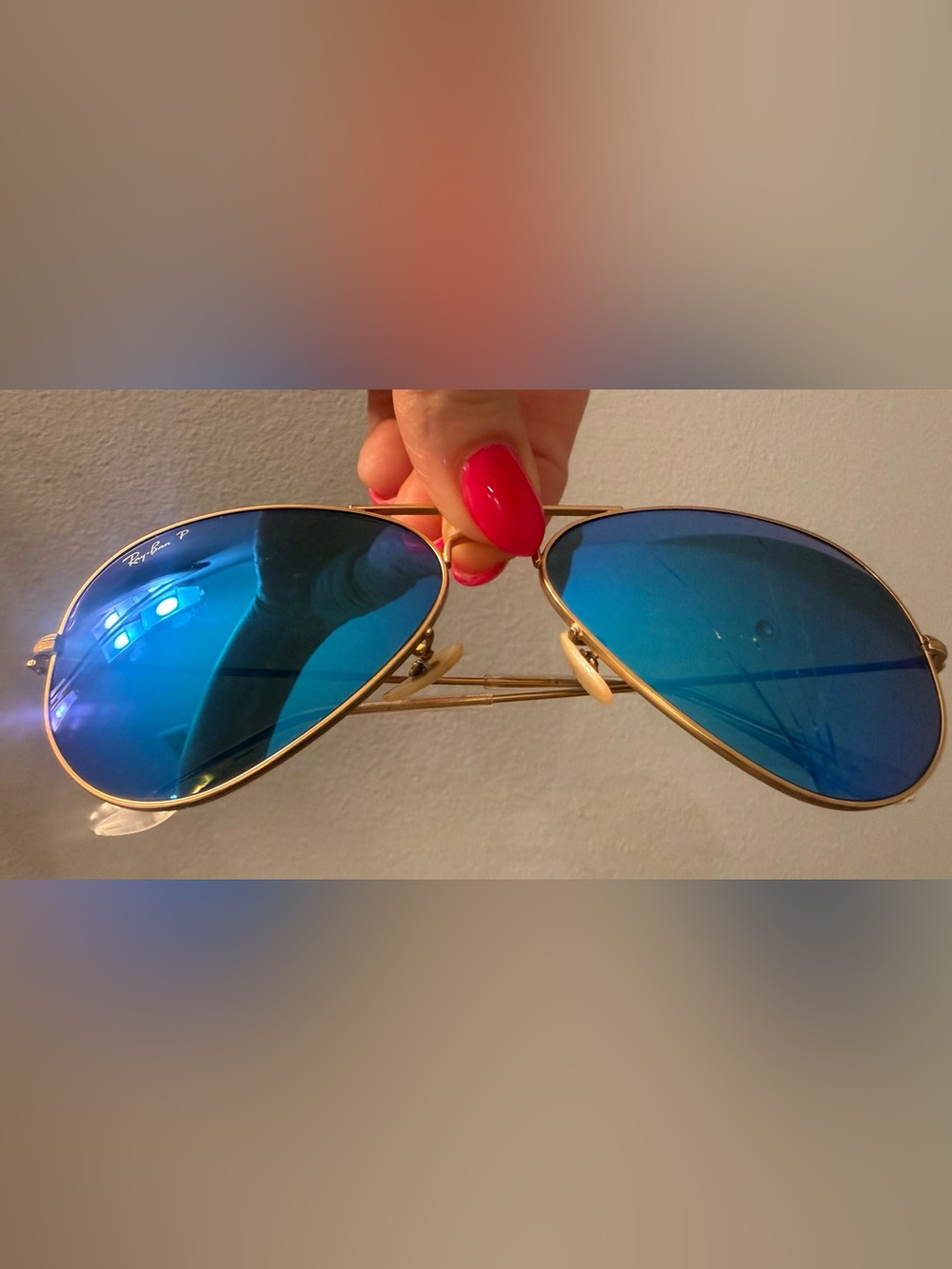 Ray-Ban Gold Aviator Sunglasses with Blue Lenses